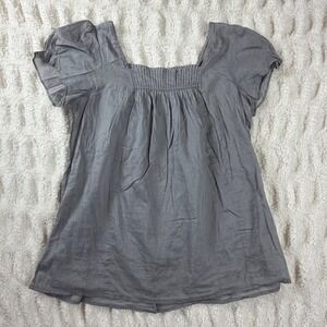 Gap Womens‎ Gray 100% Cotton Square Neck Smocked Puff Sleeve Blouse Size M